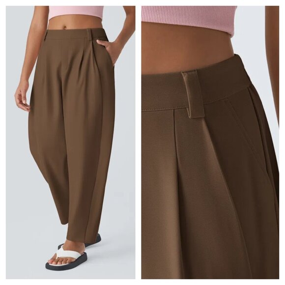 Halara Flex™ Mid Rise Pocket Barrel Leg Work Pants L Partridge Brown - Picture 2 of 16